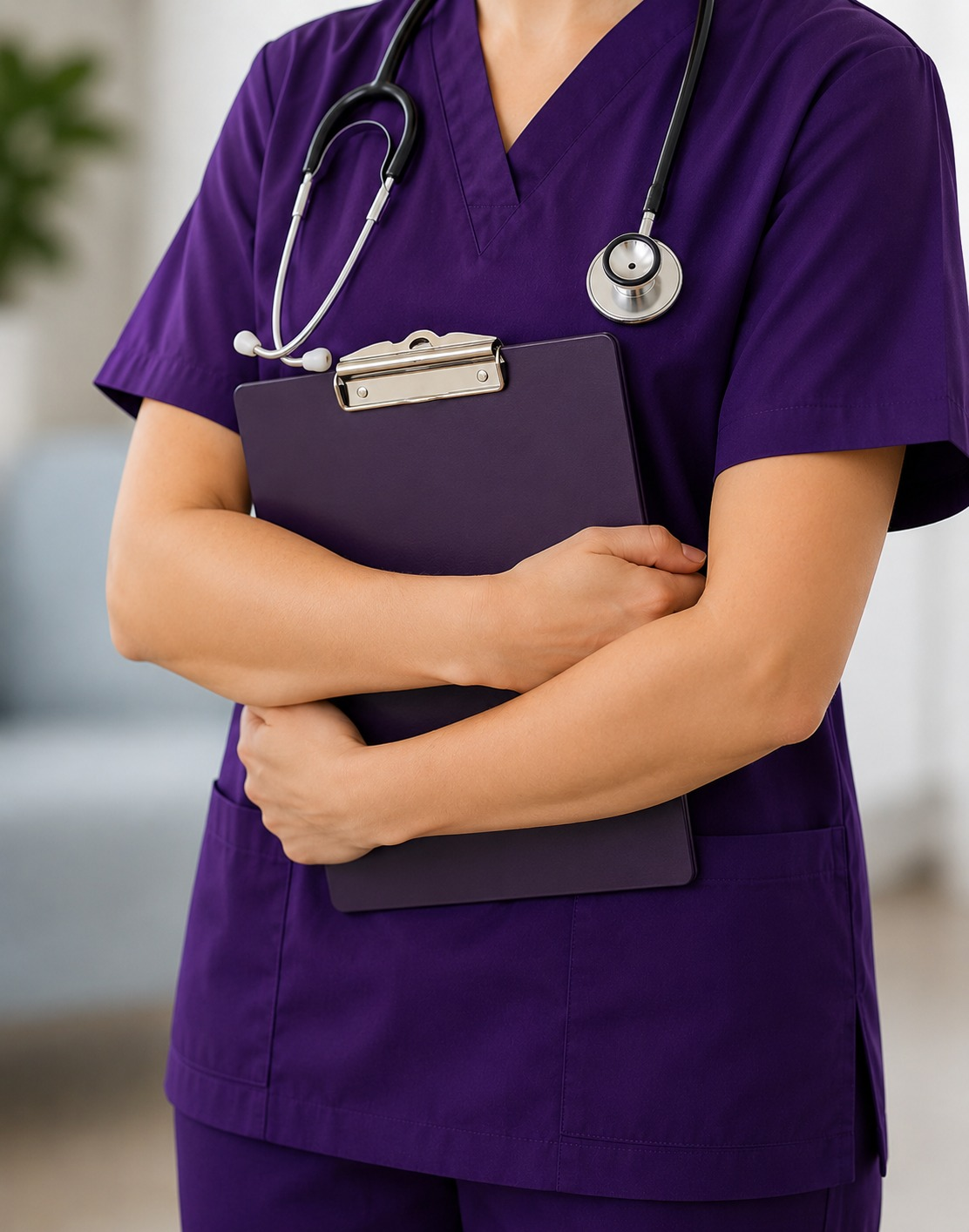 Professional Caucasian nurse providing compassionate home based medical care